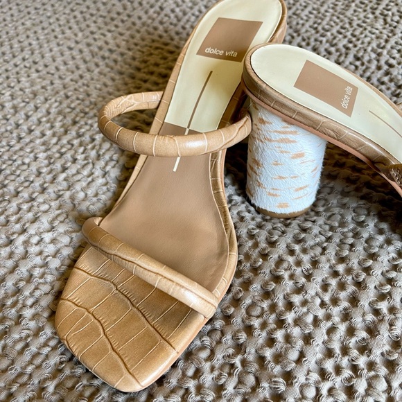 Nude Dolce Vita Strappy Croc and Deer Fur Pattern Block Heels - Picture 2 of 4